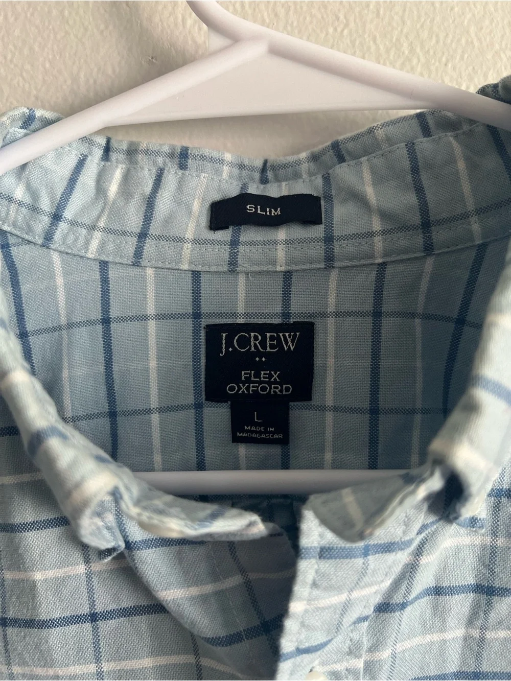 J. Crew Light Blue Plaid Button-Down Shirt - Men Size Large Slim